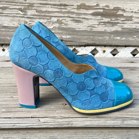 John Fluevog Shoes Attic Iris Patent Toe Pump in Blue Leather Women's Size 6-6.5 - Picture 3 of 16